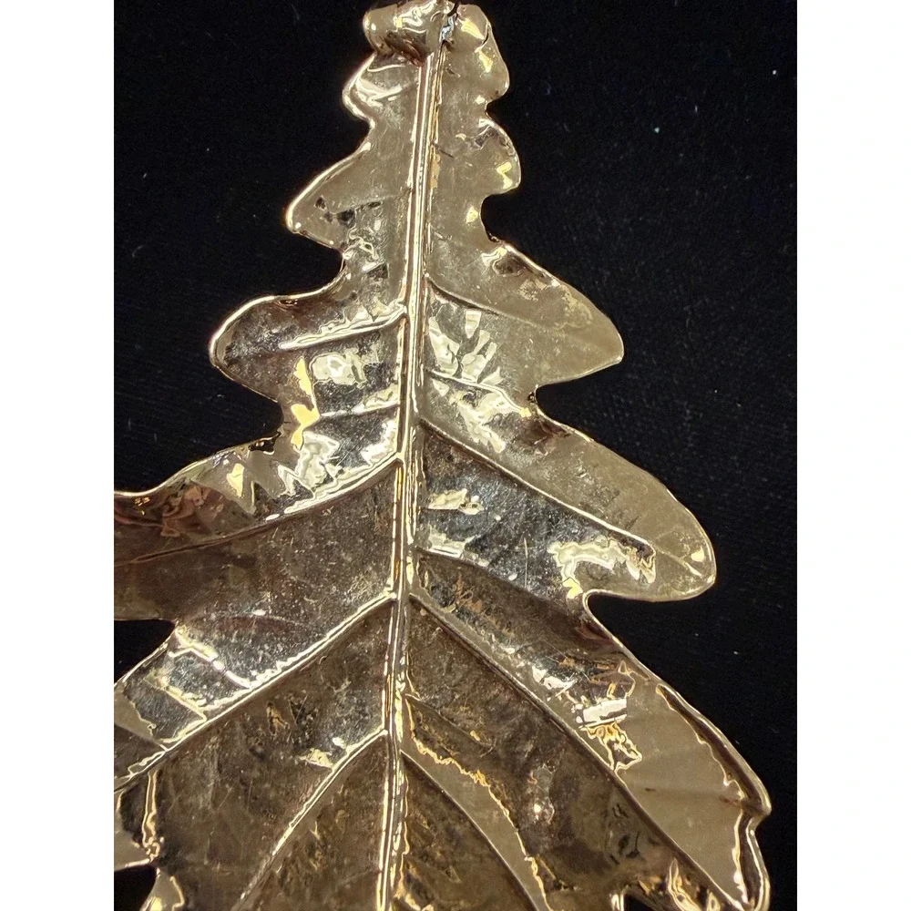 Vintage Gold Tone Large Oak Leaf Pendant Textured Nature Statement Jewelry